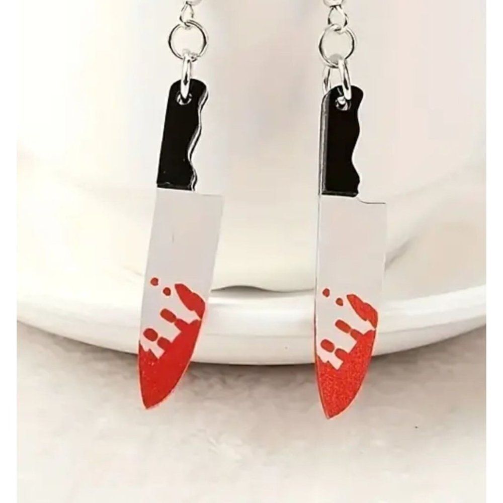 New! Bloody Knife Knives Dangle Earrings Jewelry Horror!
